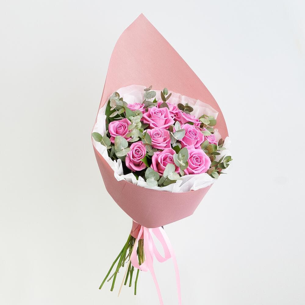 11 розовых роз с эвкалиптом — фото 2 — купить в Тбилиси — фото 2