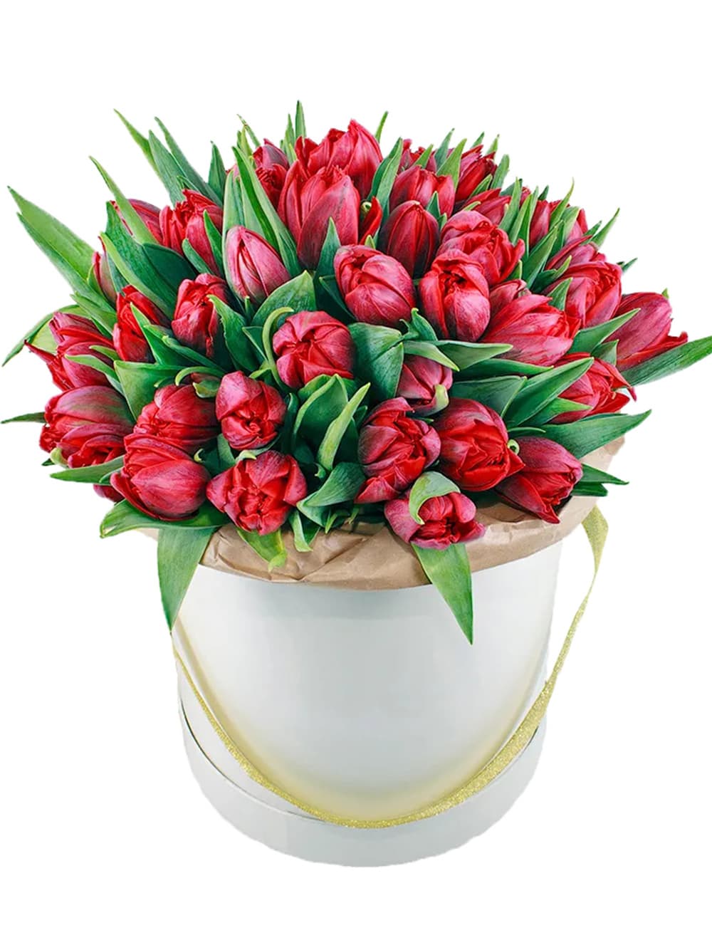 25 тюльпанов в шляпной коробке