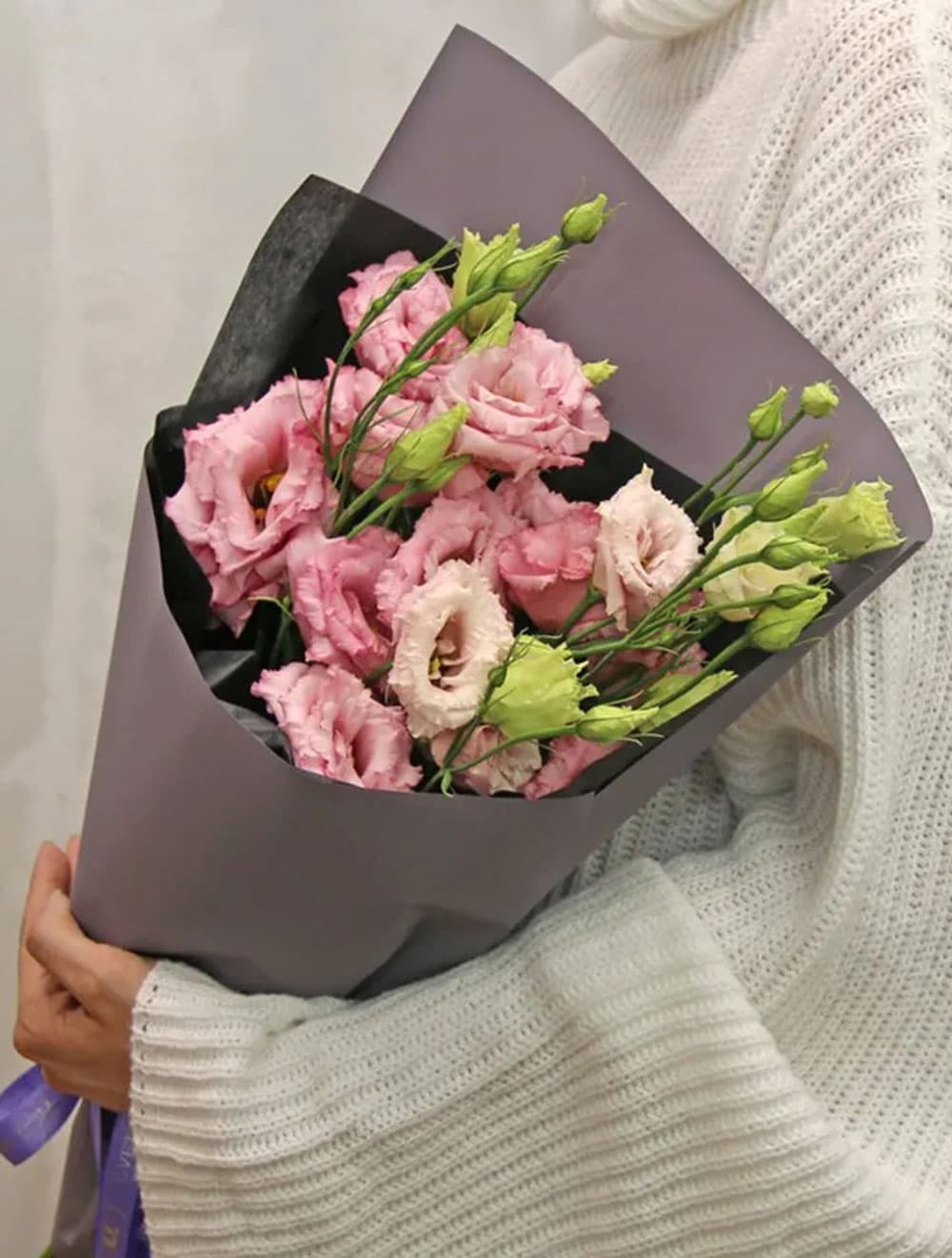 5 веток розовой эустомы